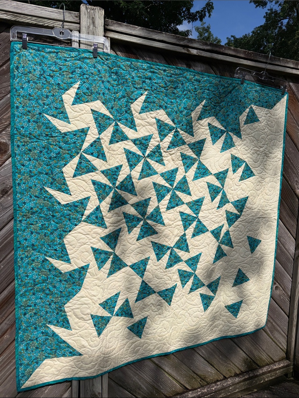 Floral Quilt with coordinating reverse tie dyed fabric pinwheel cottagecore - Picture 6 of 7